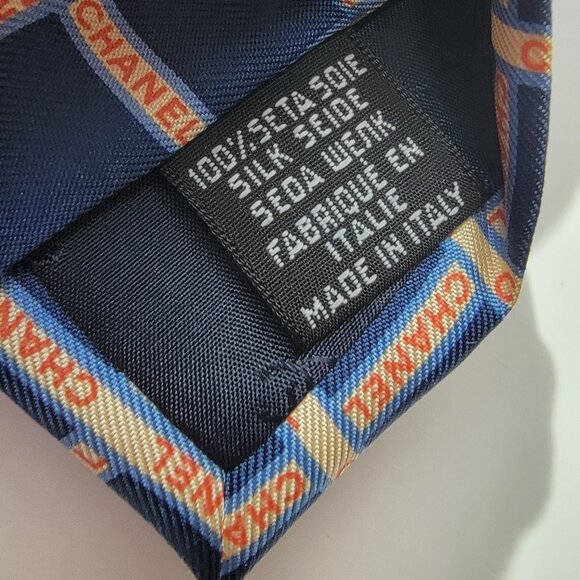 CHANEL Men's Vintage Tie 100% Silk Made in Italy - Blue white crosshatch CHANEL - Picture 3 of 5